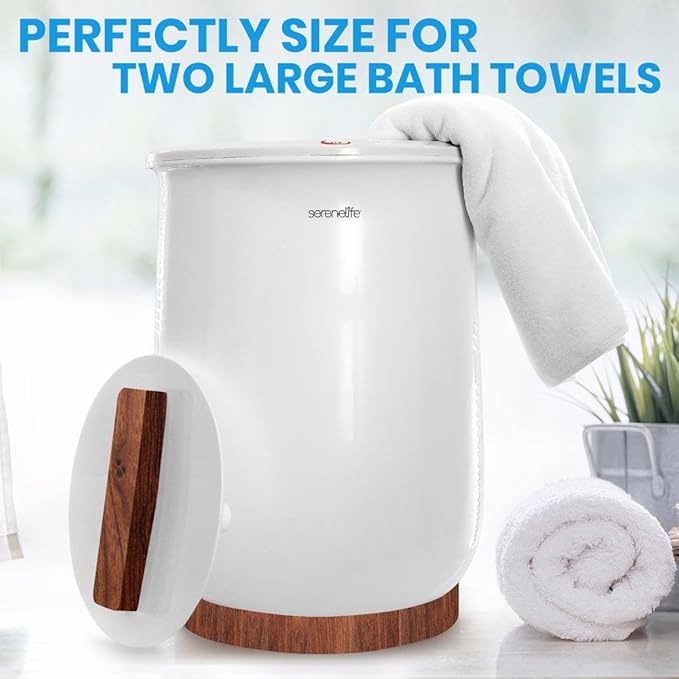 SereneLife Bucket Towel Warmers, White Large Towel Warmer for Spa and Bathroom, Luxury Towel Heater Gifts for Him & Her, Auto Shut-Off, Fits 2 large, Blankets, Bathrobes, PJ's