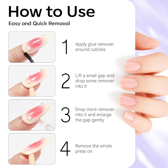 Makartt Press On Nail Glue Remover 10ML Fast and Easy Removal Debonder with 2 Dropper Applicators, 2 Wooden Sticks for Quick Glues, Press-On Nail, Solid Glue, Semi-Cured Sticker, Adhesive Tabs