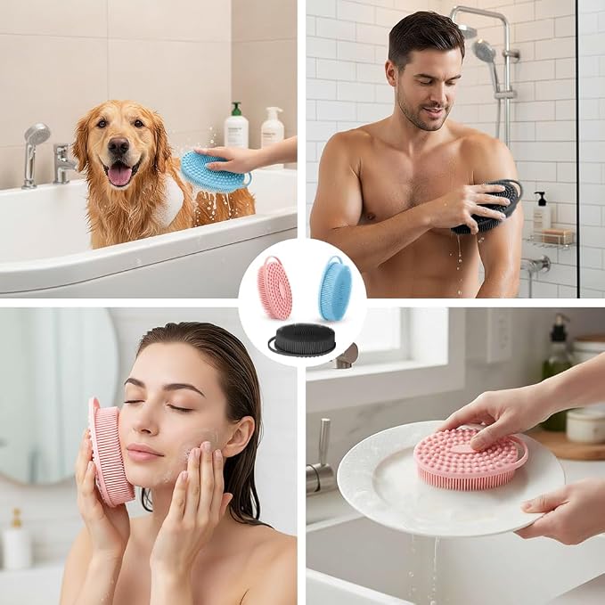 Silicone Body Scrubber 3 Pcs Silicone Loofah Exfoliating Body Scrubber for Men Women Soft Silicones Shower Scrubbers Double Sided Silicones Bath Bodys Brush for All Skin Lather Well