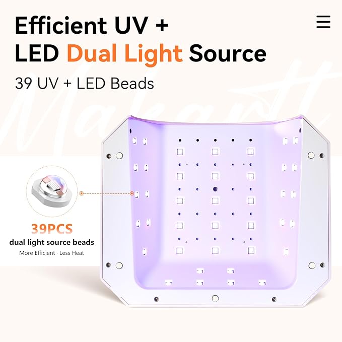 Makartt Professional UV LED Nail Lamp for Gel Nails, Salon Home DIY Use | Rechargeable 30W Nail Light with 39 LEDs Large Space 2600mAh Battery 4 Timers Auto Sensor Fast Curing for Salon, Rose Pink