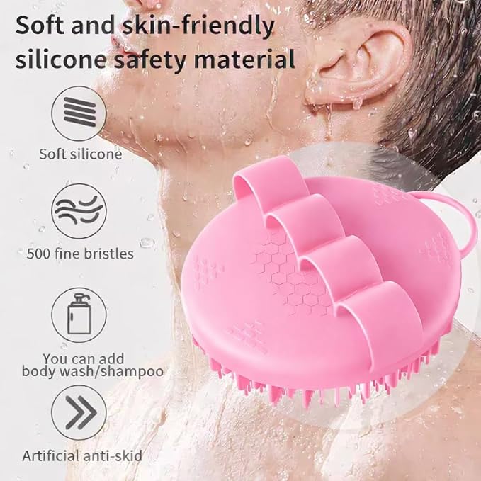 Hygienic Silicone Body Scrubber, Exfoliating Body Scrubber for Sensitive Skin, Eco Friendly Shower Scrubber for Body, Silicone Body Brush for Showering (Pink)