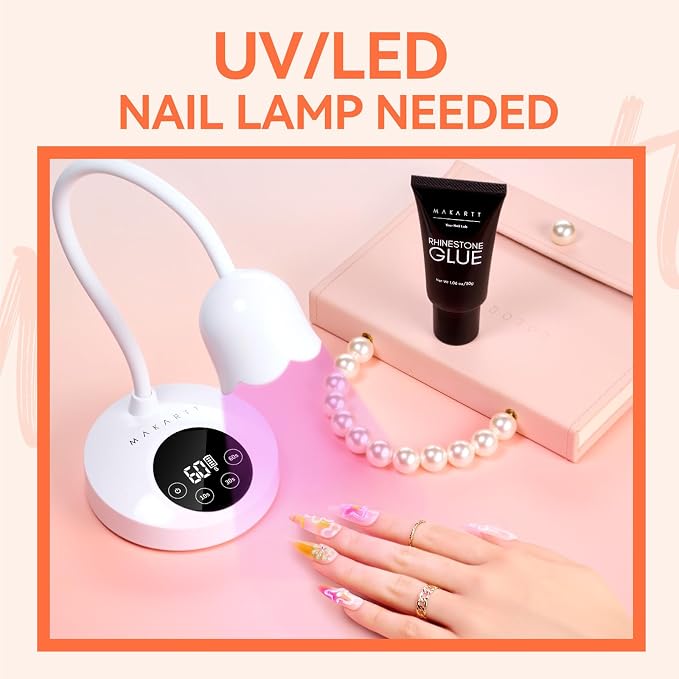 Makartt Rhinestone Glue for Nail: Gems/Charms/Crystals/3D Decorations 30ml | UV/LED Lamp Cured, Large Charms, Flatback Stones, Small Beads and Pearls, 3D Sculpting and Raised Designs, DIY and Salon Use