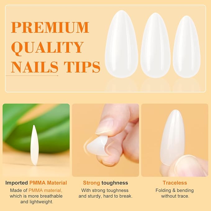 SAVILAND Gels Nail Kit Almond: Natural Nail Tips 500 Pcs and 4 In 1 Nail Glue Gel, U V/LED Nail Lamp Pre-shaped White Full Cover False Nails for Acrylic Nail Kit Nail Art DIY Salon At Home Gift