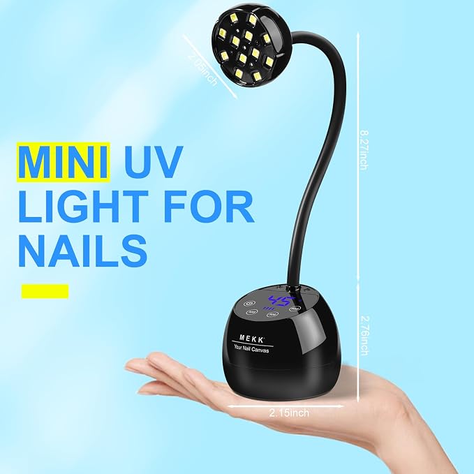 MEKK Gooseneck Flash Cure Nail Lamp, 36W Mini UV Light for Gel Nails | Cordless,Auto Sensor, 4 Timers (10/30/60/90s), Single Nail Detail Work, Portable, USB-C, flower Design, Salon & Home,Black