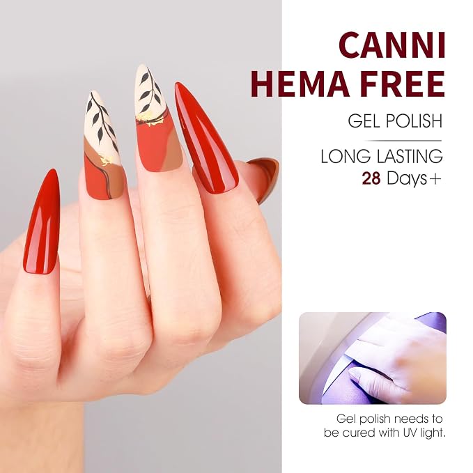 CANNI 9ML Gel Nail Polish Set, 6 Red Shades UV LED Soak Off Polish | Smooth Application • Highly Pigmented • Glossy Finish • Long-Lasting Wear • Nail Art • Salon DIY Manicure • Easy Application