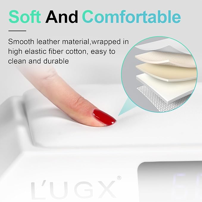 L'UGX Professional Nail Curing Lamp for Gel Polish Dryer 72W LED UV Nail Lights with Arm Rest Pillow & Retractable Tray,Perfect for Manicure & Pedicure at Salon & Home - Plug-in Nail Lamp