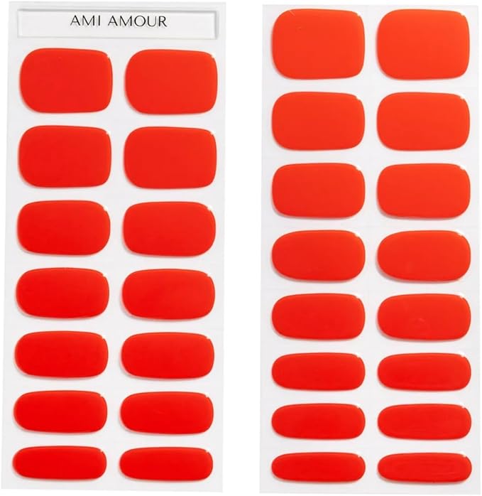 Semi Cured Gel Nail Strips Stickers Wraps | UV Nail Polish That Pops In Color (Red) For Women & Short Nails & Long Nails (Ami Amour)