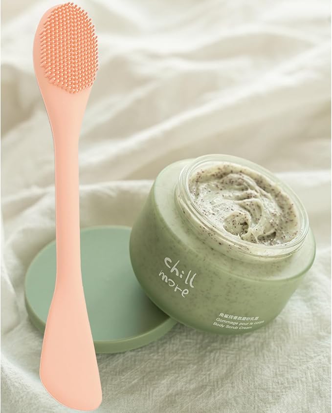 Silicone Face Mask Brush, Soft Facial Cleansing Scrubber, 2 Pcs Double-End Facial Mask Brush for Mud, Clay, DIY, Skincare Applicator Tools (Khaki and Grey)