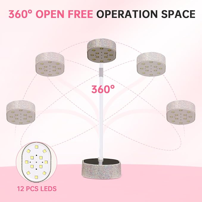 Flash Cure Nail Lamp, UV Nail Lamp for Gel Nail, Cordless, LCD, Auto Sensor | 36W | Type-C | 1500mAh | Rhinestone | Mini Size | Gooseneck | Easy to Carry | DIY Manicure | AB Diamond