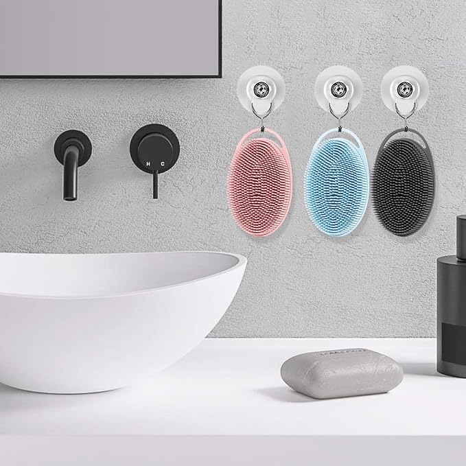 3 PCS Soft Silicone Body Scrubber,Silicone Body Shower,Silicone Loofah 2 in 4 Bath and Shampoo Brush, Body Scrubber Shower Cleaning Exfoliating Use,Lather Well, Black,Pink,Blue