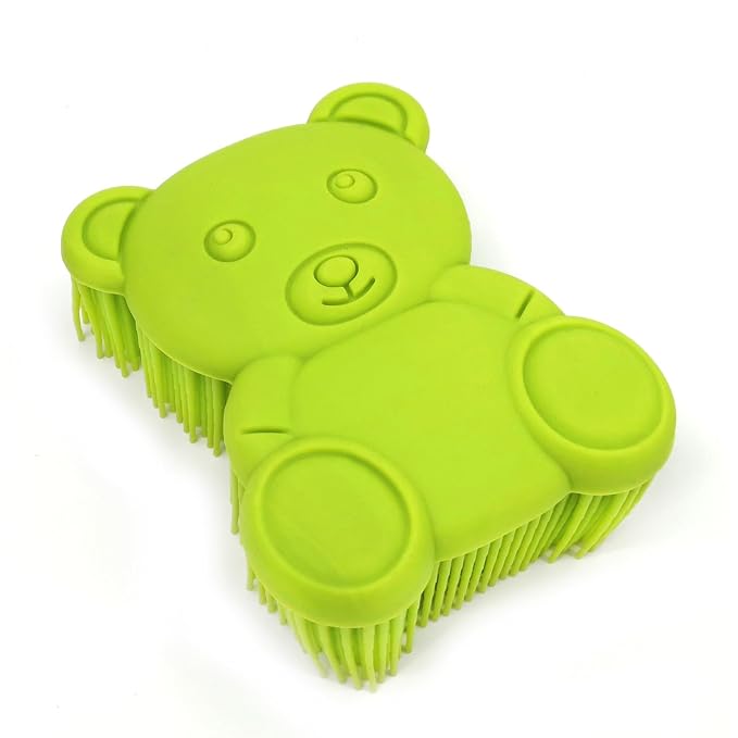 Premium Sensory Brush for Kids or Autism,Soft Silicone Body Scrubber,2 in 1 Sensory Room Occupational Therapy Fidget Brushes,Silicone Loofah,Pets Shower Brushes Bath Brush Shampoo Brush（Bear-Green）