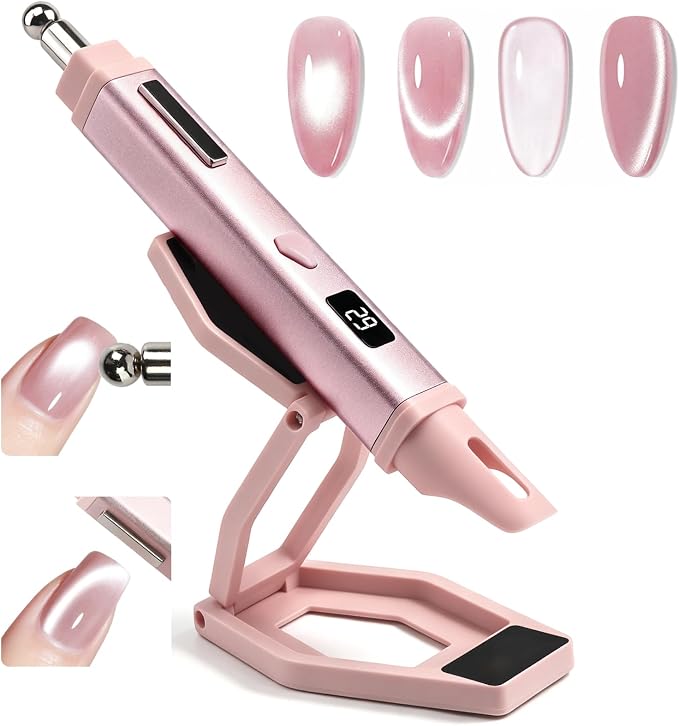 Handheld U V Light for Gel Nails with Cat Eye Magnets and Stand, Mini Portable Flash Cure Nail Lamp with LCD Display Auto Sensor for Home DIY Manicure and Salon