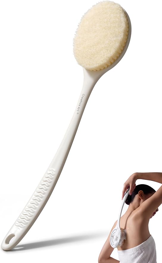 Shower Brush for Body, Long Handle Back Brush Back Washer for Shower White | Hollow drainage structure accelerates air drying, effectively avoiding bacterial growth and Quick Drying