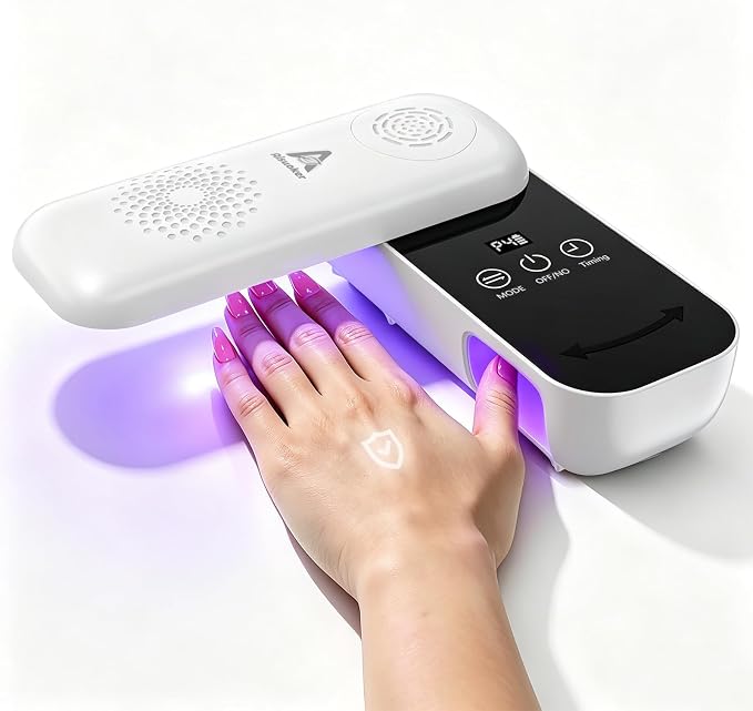 Compact Cordless UV Nail Lamp, 2‑in‑1 Gel Dryer & Nail Care Light with 4 Light Modes, Rotatable Panel & UV Protection Design, Portable LED Nail Light with 4 Modes ＆ Timer for Salon and Home