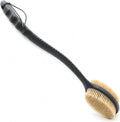 Avilana Long Handle Body Brush for Shower, 19 Inch Curved Back Scrubber with Soft & Stiff Bristles, Exfoliating Body Brush for Back, Legs & Feet, Non-Slip Silicone Handle, Replaceable Head System