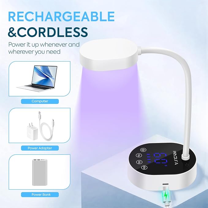 UV LED Nail Lamp 36W – Cordless Flash Cure Gooseneck Mini UV Lamp for Gel X Nails, Portable USB Rechargeable Nail Dryer with Auto Sensor, 4 Timers & LCD Display for DIY Home Manicure (White)