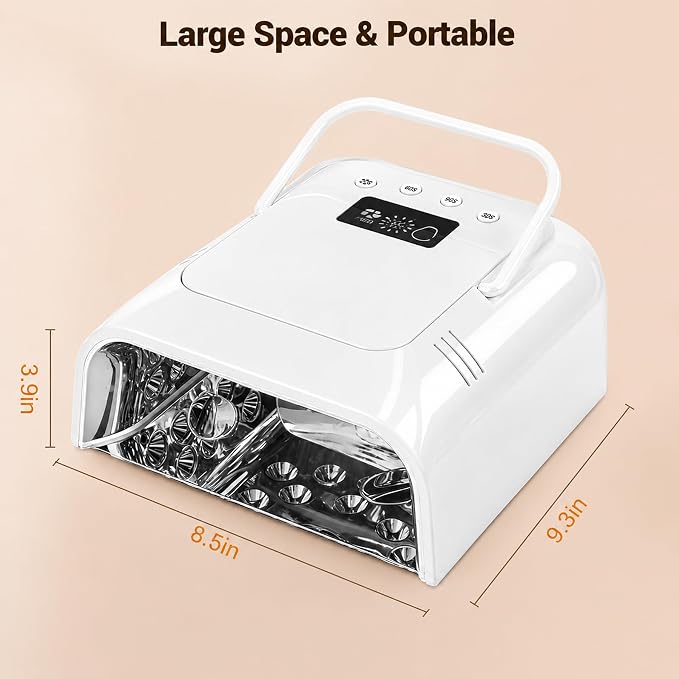 Rechargeable UV LED Nail Lamp Cordless, 108W Professional Nail Lamp for Gel Nails with Cooling Fan,Fast Drying Nail Dryer for Home or Salon Use（White）