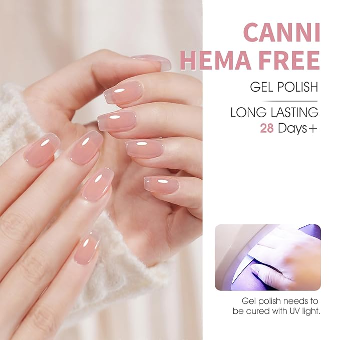 CANNI 9ML Jelly Gel Nail Polish Set, 6 Translucent Shades UV LED Soak Off | Smooth Application • Highly Pigmented • Glossy Finish • Long-Lasting Wear • Nail Art • Salon DIY Manicure • Easy Application