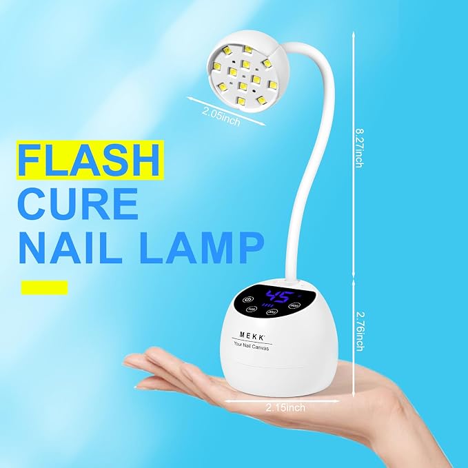 MEKK Gooseneck Flash Cure Nail Lamp, 36W Mini UV Light for Gel Nails | Cordless,Auto Sensor, 4 Timers (10/30/60/90s), Single Nail Detail Work, Portable, USB-C, flower Design, Salon & Home,White