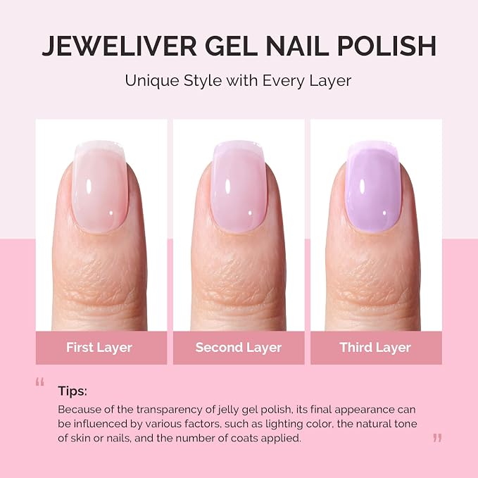 MelodySusie Jeweliver Gel Nail Polish, 0.5Fl Oz Lavender Puprle Jelly Gel Polish Sheer Translucent Nude Soak Off UV LED Light Cure Spring Summer Colors Nail Art Manicure Nail Art DIY at Home JM04