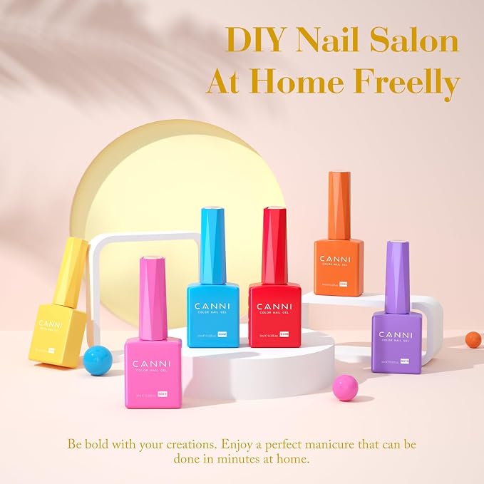 CANNI 9ML Gel Nail Polish Set, 6 Rainbow Shades UV LED Soak Off Gel Polish | Smooth Application • Highly Pigmented • Glossy Finish • Long-Lasting Wear • Nail Art • Salon DIY Manicure • Easy Application