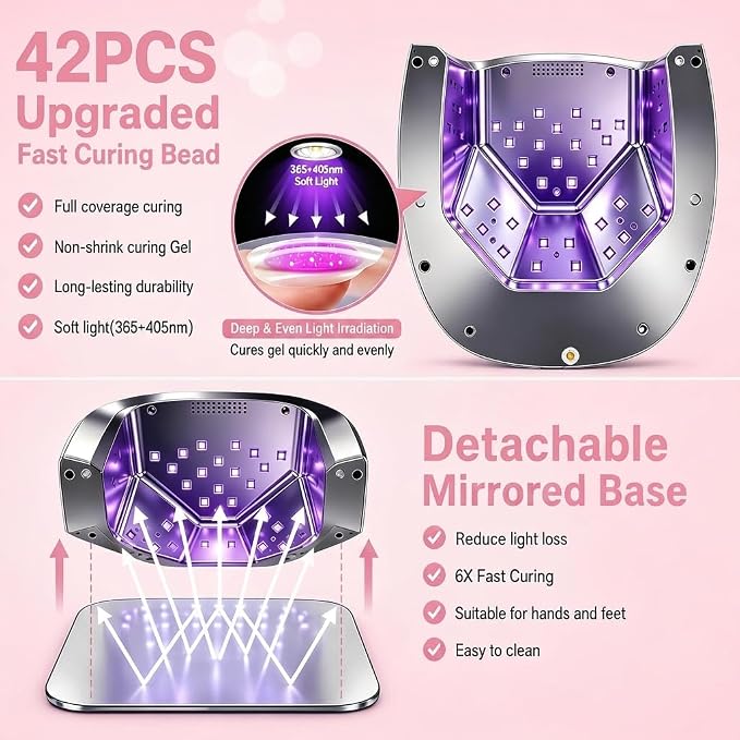 UV Nail Lamp, 96W Cordless Professional Rechargeable UV LED Portable Lamp, 4 Timer Setting and Smart Sensor Gel Nail Dryer, Ideal for Training, Nail Art Practice, Home & Salon