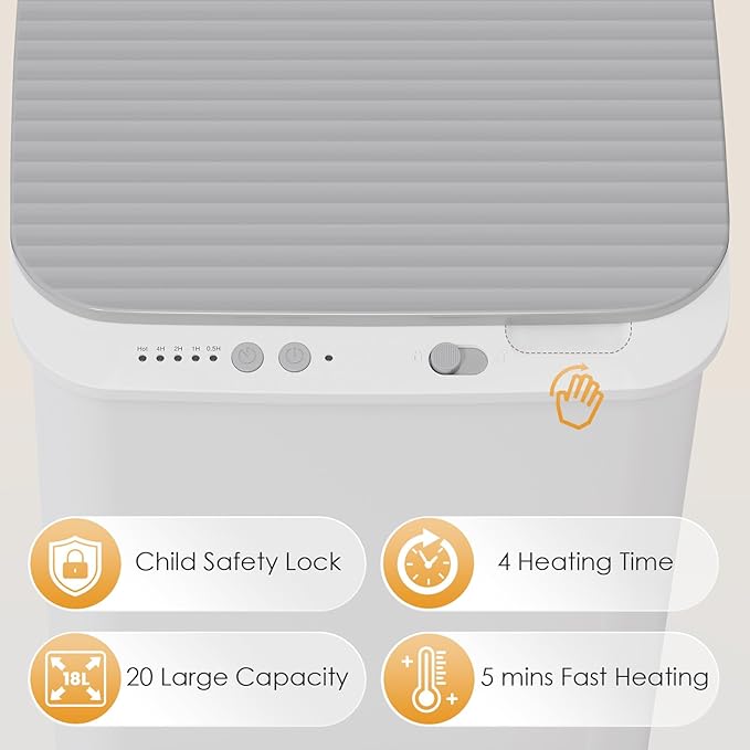 Towel Warmer Fast Heated, Towel Warmers for Bathroom 4 Timer Settings (30/60/120/240 Mins) One-Button Control, Saving Space&Safety Lock, 20L Blanket Warmers Fits Oversized Towels, Bathrobes, Pajamas