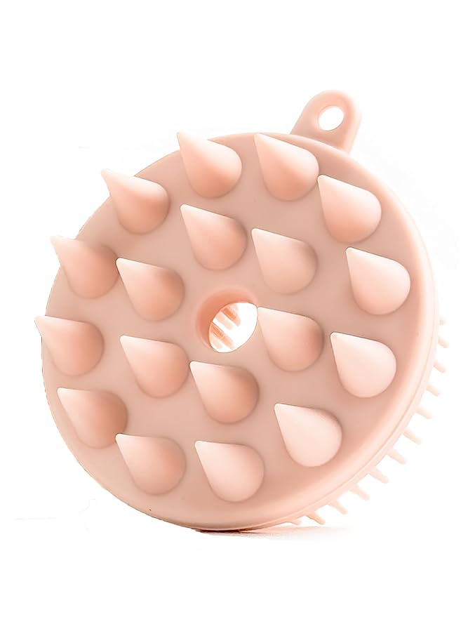 PRUOFRS Silicone Scalp Massager Shampoo Brush, Hair Scrubber with 2 Types Soft Silicone Bristles, Hair Growth & Dandruff Removal, Wet Dry Scalp Brush, Pink