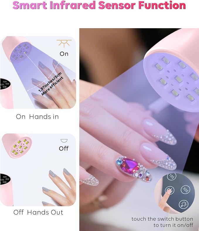 2 in 1 UV LED Nail Lamp for Gel Nails Polish, Flash Cure 27W Cordless Gooseneck Mini Nails Light, Quick Dryer with Timers Smart Sensor Ambient Lighting, Home DIY & Professiona