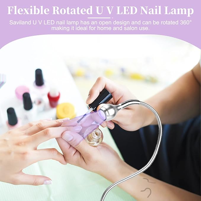 Saviland Mini Nail LED Lamp – Flexible Rotatable USB Quickly Nail Dryer Gel Lamp for Nails with Securing Clip Led Light for Nails for Curing Gel Polish U V Nail Gels Manicure DIY | Securing clip design, USB powered, Fast curing, Salon use, DIY manicure...