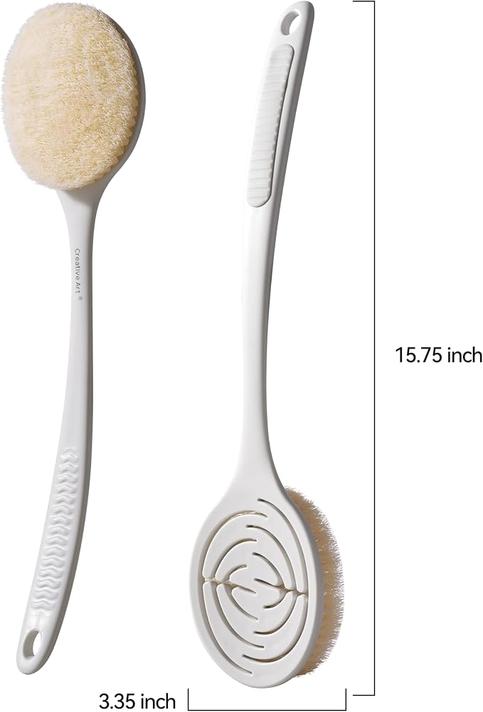 Shower Brush for Body, Long Handle Back Brush Back Washer for Shower White | Hollow drainage structure accelerates air drying, effectively avoiding bacterial growth and Quick Drying