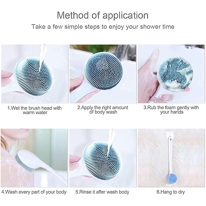 2 Pack Silcone Back Brush with Long Handle (Green+Blue)
