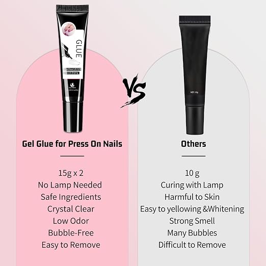 2 x 15g Semi Solid Nail Glue for Press On Nail, No Need for UV Lamp | Super Strong Nail Glue Quick Drying Gel Long Lasting for Fake Acrylic Nails
