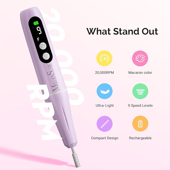 MelodySusie PC90G Cordless Nail Drill & P-Art01R Handheld UV Lamp | Starter Kit for Manicure, Acrylic Nails & Gel Polish, Portable for Home, Salon & Travel, Beginner Essential Set Purple