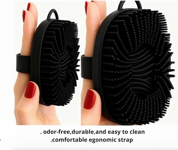 Hygienic Silicone Body Scrubber, Exfoliating Body Scrubber for Sensitive Skin, Eco Friendly Shower Scrubber for Body, Silicone Body Brush for Showering (Black)