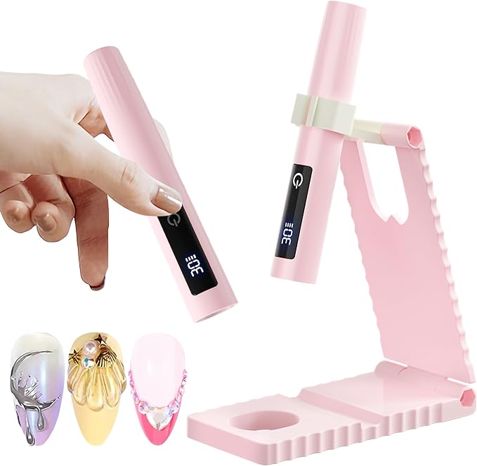 Handheld UV Light for Gel Nails with Stand, Portable Cordless Nail Lamp with LED Display, Eye Protection Cover & Flash Cure for Glue, Rhinestones & Liner Gel | Ideal for Home DIY & Professional Use