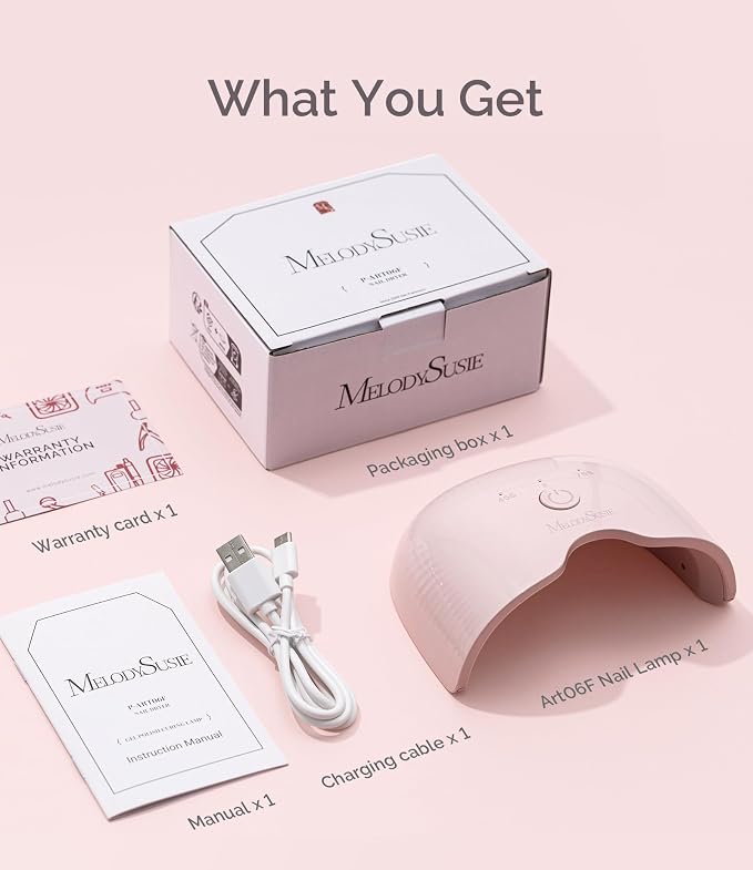 MelodySusie Cordless UV/LED Nail Lamp P-Art06G for Gel Polish | 6W, 45s/75s timers, smart sensor, 1000mAh, 3-5h use. Safely cures half-cured strips, base coat, and top coat without heat