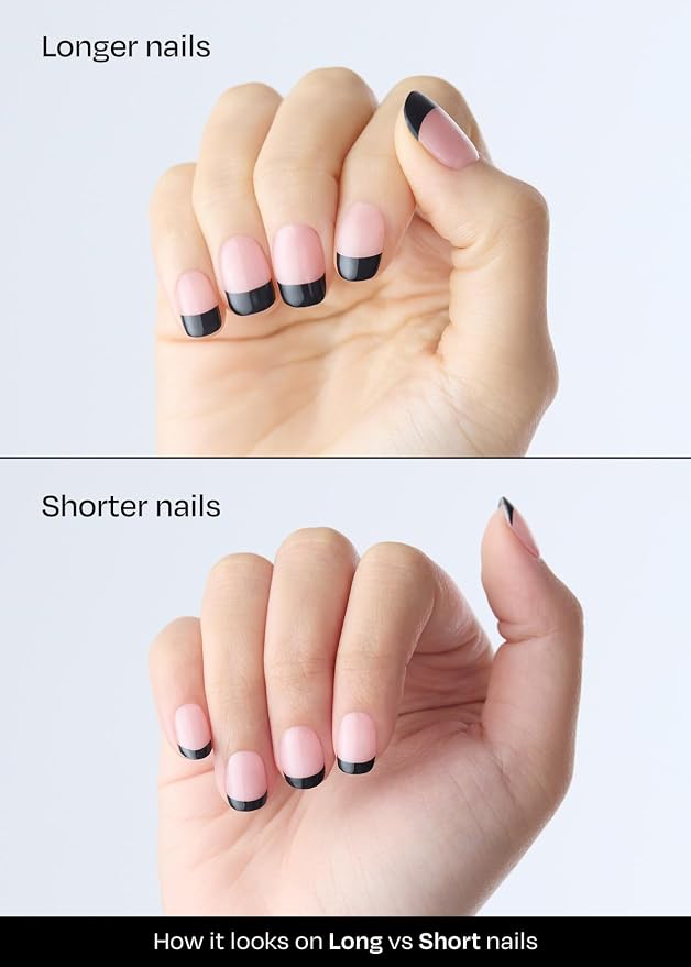 ohora Semi Cured Gel Nail Strips (N Chic French) - Black, French, Works with Any UV/LED Lamps, Salon-Quality, Long Lasting, Easy to Apply & Remove - Includes 2 Prep Pads, Nail File & Wooden Stick