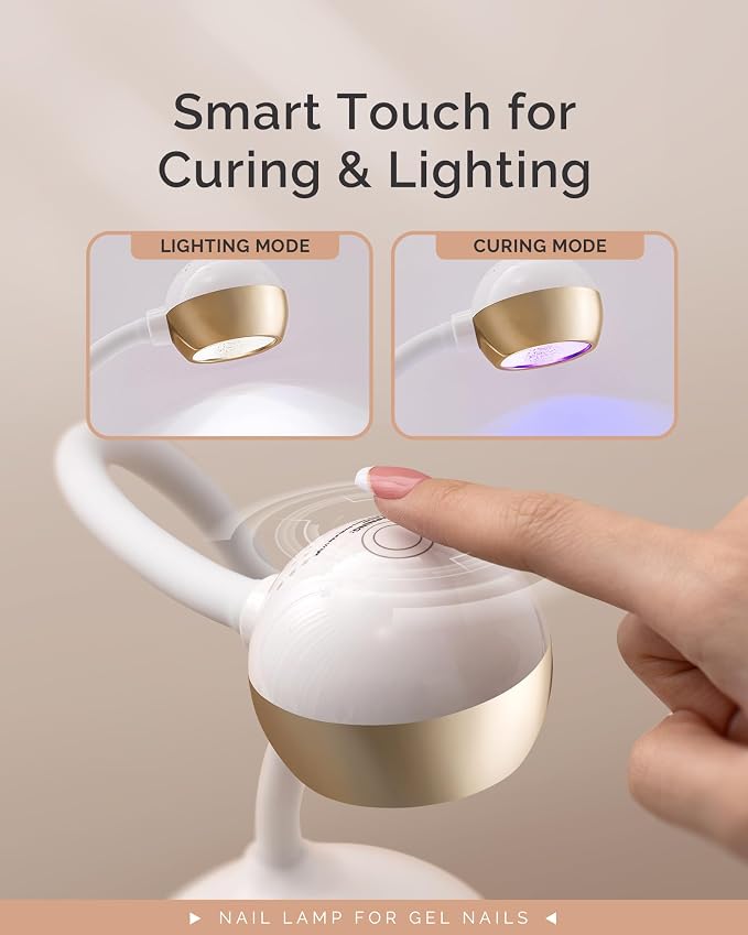 MelodySusie 360° 2-in-1 Gooseneck Nail Lamp S-Pro09M for Detail Work | 60s Timer, 2000mAh Battery, 6h Runtime, One-Touch Control, Rhinestone Glue, False Nail Glue, Cat Eye & Nail Tip