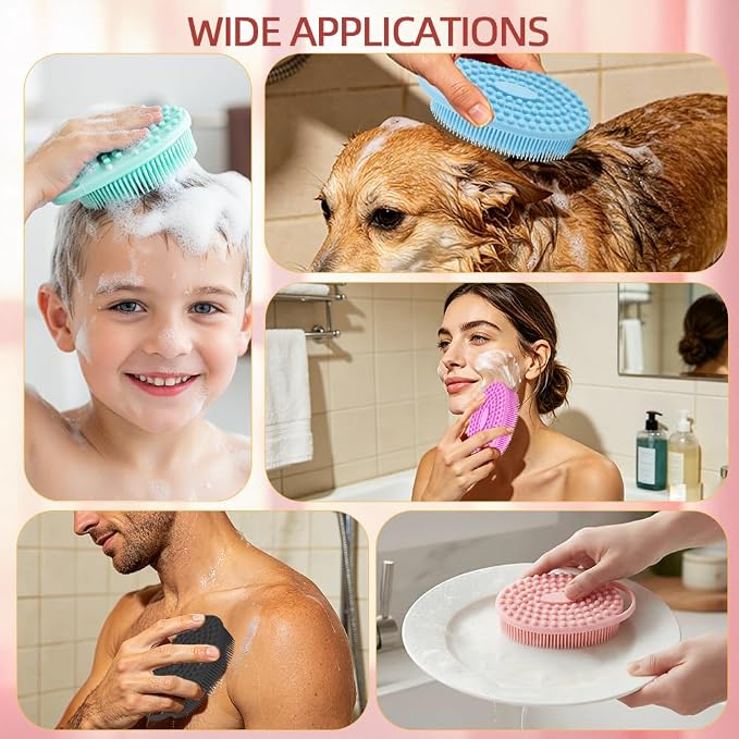 Silicone Body Scrubber 6 Pack Silicone Loofah Exfoliating Body Scrubber Soft Silicone Shower Brush with Handle Double Sided Bath Body Brush for Women Men Cleaning Massage Sensitive Skin, Lather Well