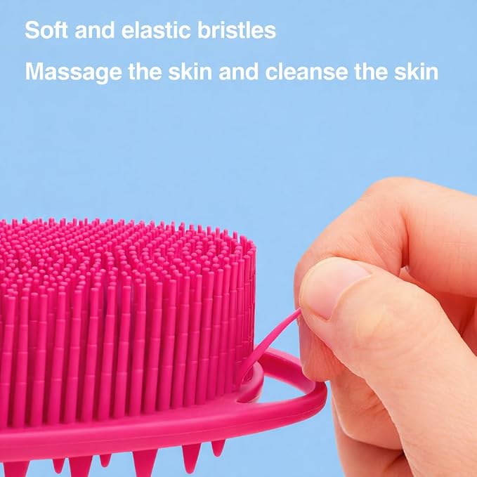 All-in-One Exfoliating Shower Brush – Gentle Silicone Loofah for Sensitive Skin with Dual-Purpose Scalp Massage for Spa-Quality Showers Daily (1pck) (Hot Pink)
