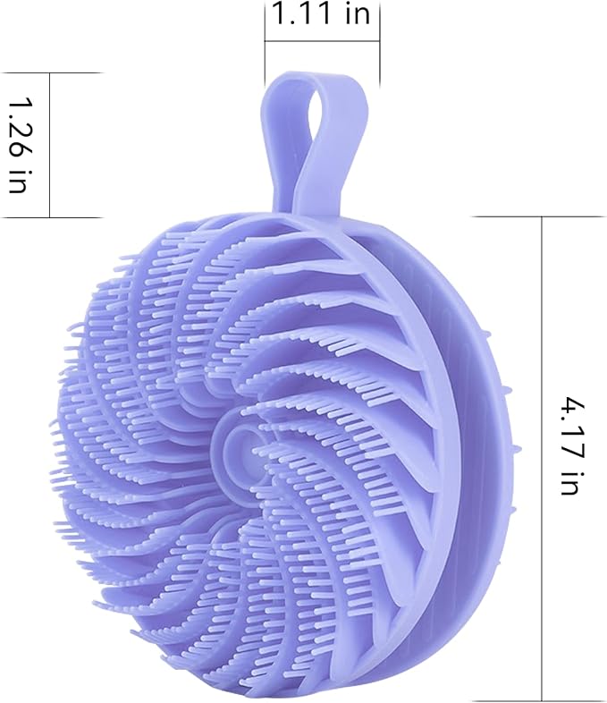 Double-Sided Silicone Body Scrubber Shower Bath Brush（Purple） | Handheld Cleansing Skin Brush for Sensitive Kids Women Men All Kinds of Skin