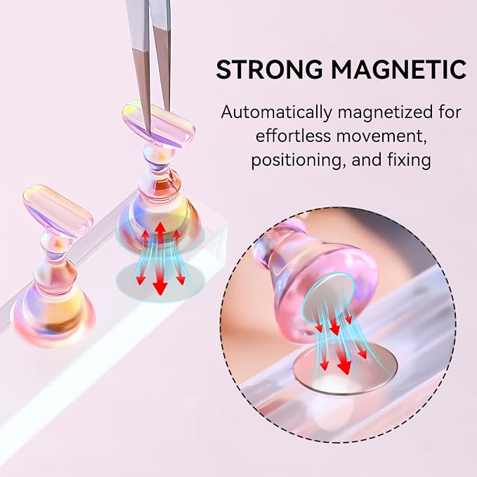 Makartt Nail Stand Kit: Magnetic Nail Holder for Press-On Nail Art Painting | Fake Nail Display Holder, Portable for Home DIY Beginner Salon Supplies, Reusable Putty Included, Aurora Pink & Clear Holders