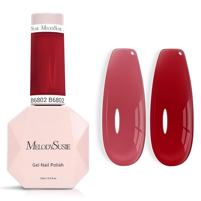MelodySusie Jeweliver Gel Nail Polish, 0.5Fl.oz Gel Polish Glassy Red Color Soak Off UV LED Light Cure Gift for Women Manicure Nail Art DIY at Home B6802