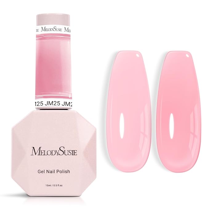 MelodySusie Jeweliver Jelly Gel Polish, 0.5Fl Oz Pink Gel Nail Polish Sheer Translucent Soak Off UV LED Light Cure Valentine's Day Gift for Women Manicure Nail Art DIY at Home JM25