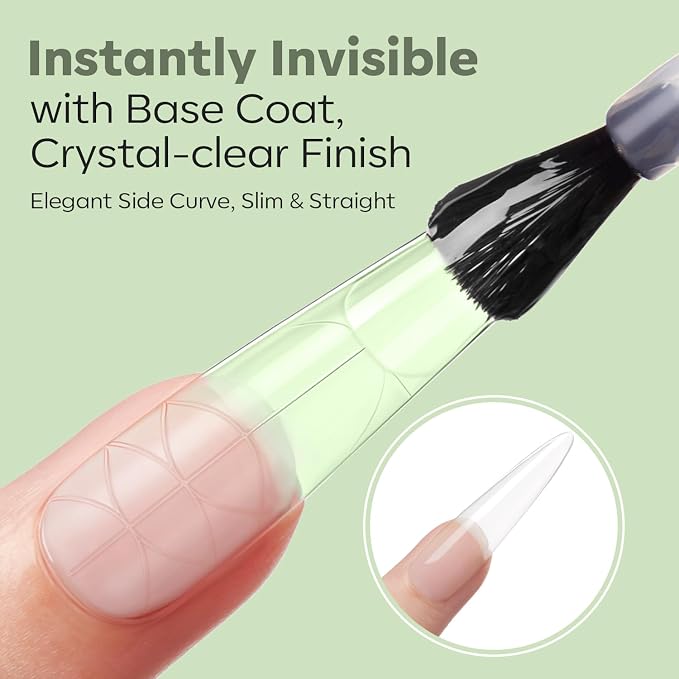 Modelones Long Coffin Guiding Line Nail Tips Soft Gel Fake Nails False Full | Acrylic Clear Full Cover Press on Extension Kit Gel Manicure DIY at Home 216PCS 12Sizes