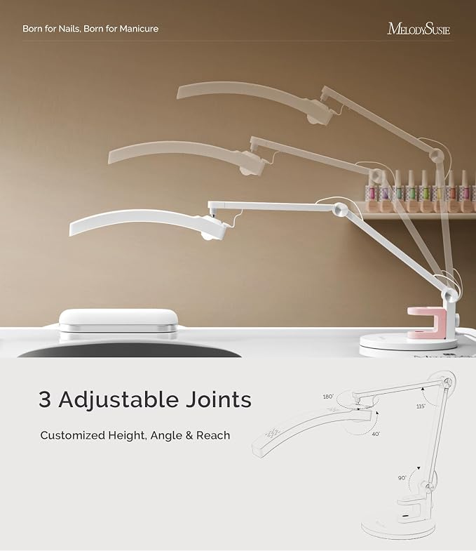 MelodySusie Multi-Functional Manicure Table Lamp S-Pro29G for Nail Techs | Professional Nail Desk Light with Magnetic UV Curing Lamp, Adjustable Arm, Dimmable Brightness & 3 Color Temps for Nail Art