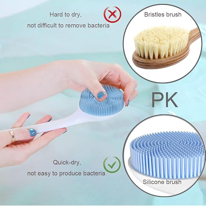 V-TOP Back Scrubber for Shower, Silicone Body Brush with Long Handle | Shower Back Scrubber with Soft Bristles, Bath Body Washer Shower Exfoliator Brush for Men and Women, BPA Free, Non-Slip