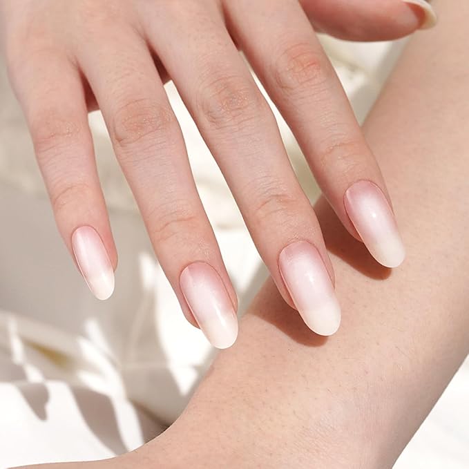 Nude Pink Ombre Semi Cured Gel Nail Strips - 20Pcs French Gradient Nail Wraps, Long Lasting Salon-Quality Stickers, Includes Nails File & Wooden Stick - UV/LED Lamp Required