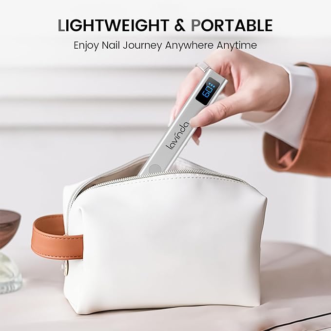 Lavinda Handheld UV Light for Gel Nails with Stand, Mini Nail Lamp with LCD Display, Portable Cordless Rechargeable UV Led Nail Lamp Nail Dryer for Fast Curing Gel Polish for Home DIY Manicure